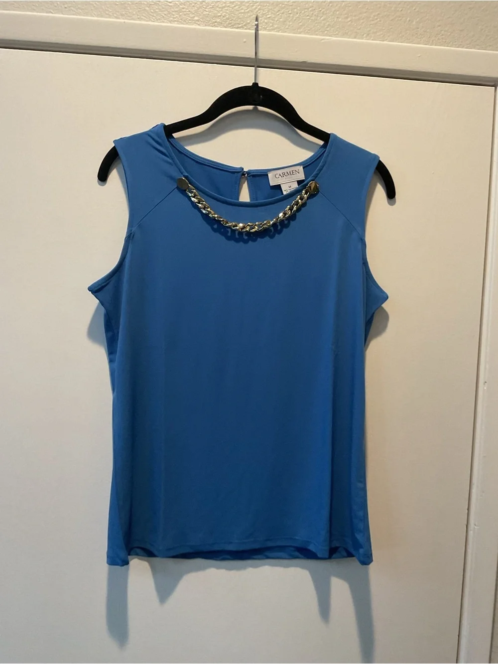 Carmen Marc Valvo Bright Blue Sleeveless Top with Chain Detail - Picture 2 of 5